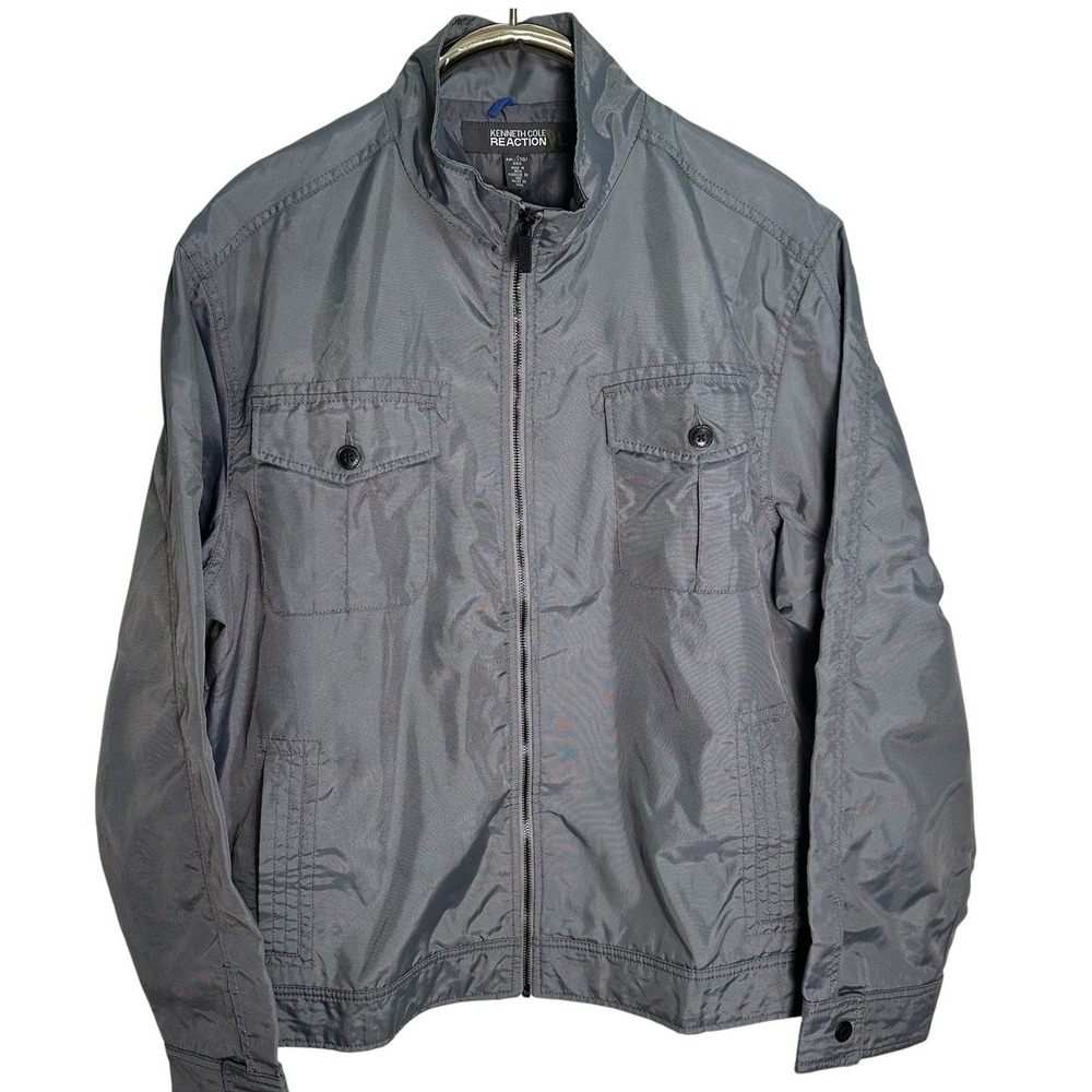 Kenneth Cole Reaction Jacket Mens XXL Grey Nylon Full Zip Mock Neck Lightweight